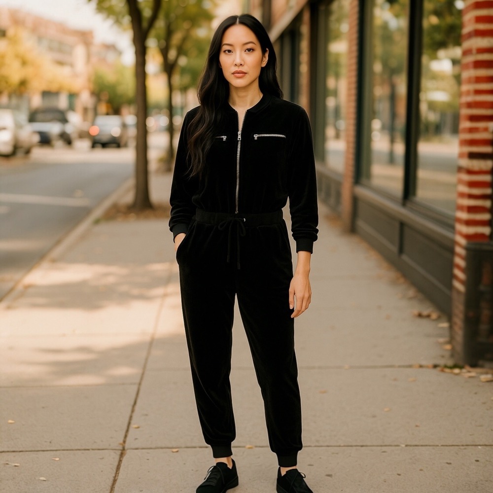 Juicy Couture Black Label Velour Y2K‎ Zip Up Jumpsuit Women's Medium Casual